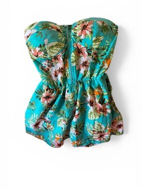 Turquoise Floral Strapless romper